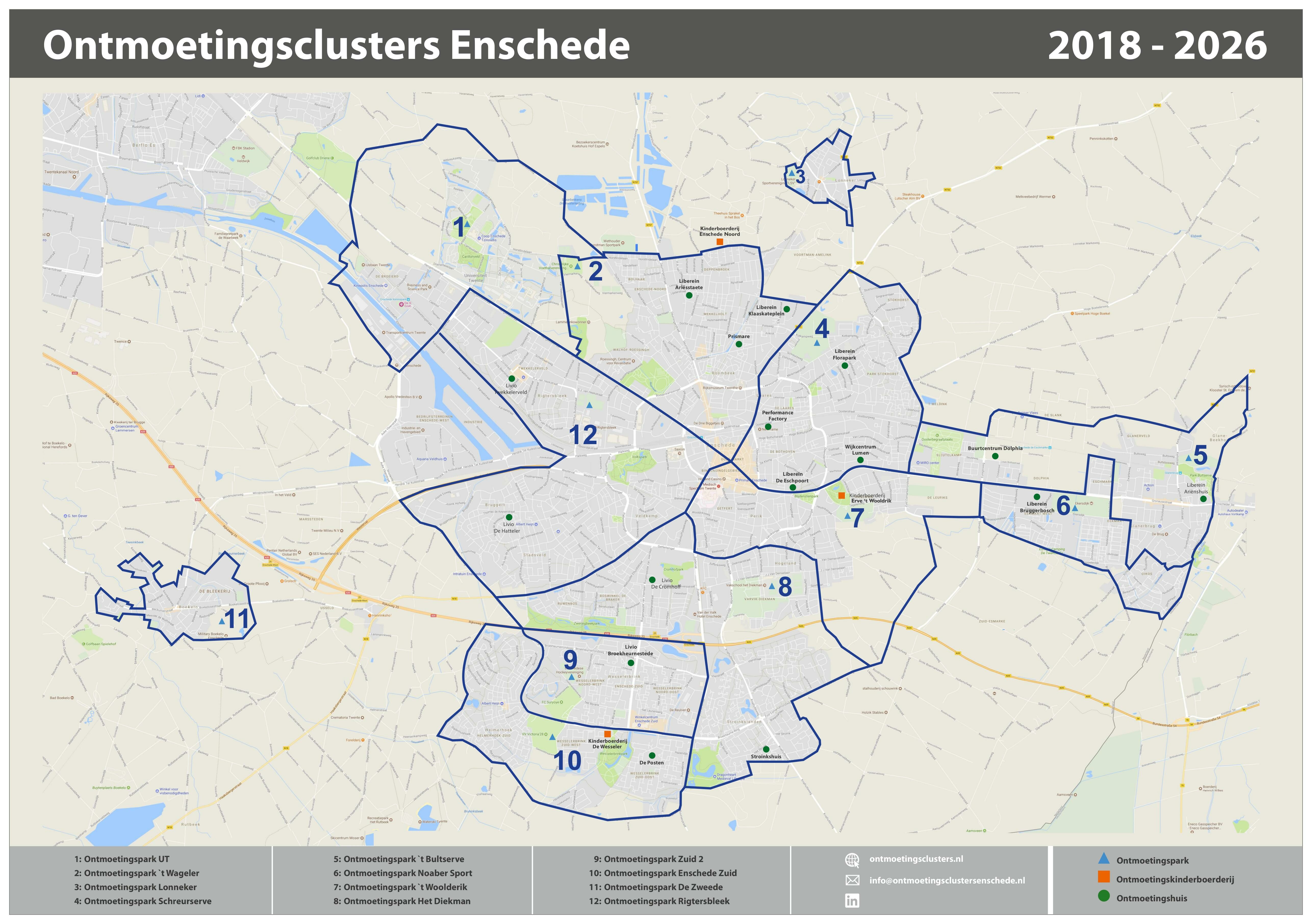 Kaart Ontmoetingsclusters Enschede 2019